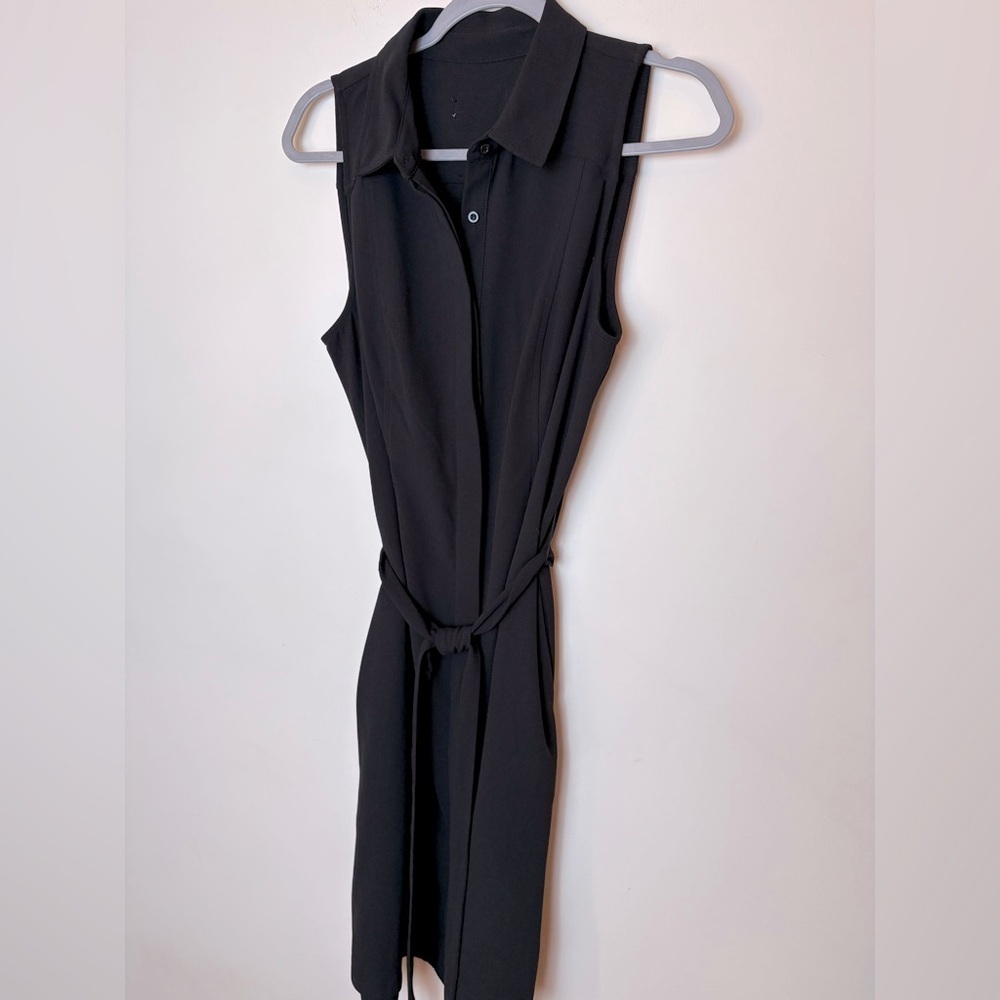 Black Midi Shirt Dress with tie belt EUC